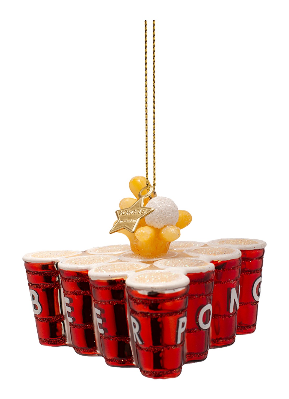 Vondels Beer Pong kersthanger 6 cm - voorkant 2 rood