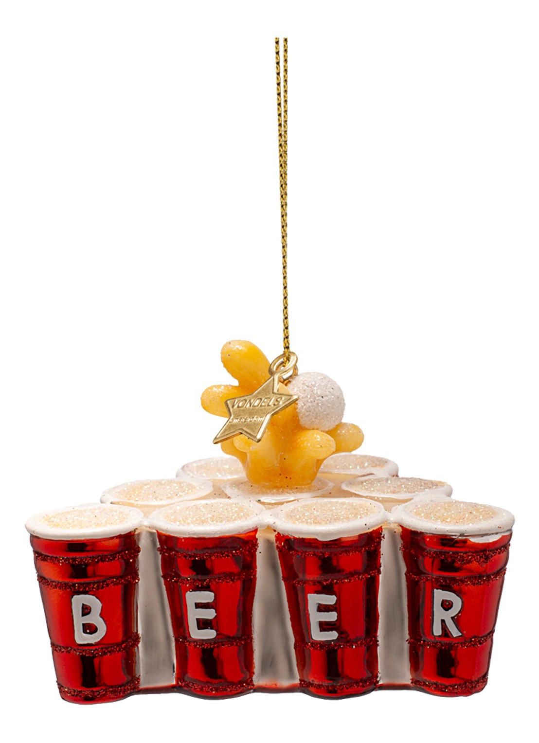 Vondels Beer Pong kersthanger 6 cm - voorkant 3 rood