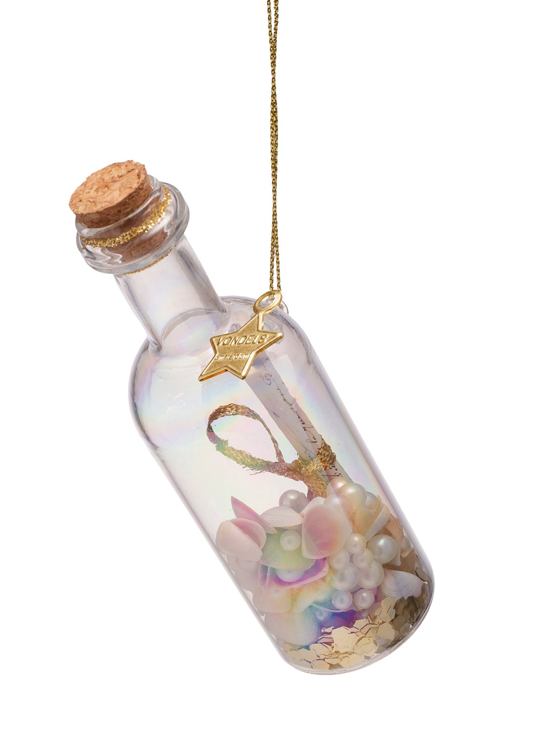 Vondels Bericht in een fles kersthanger 4 cm - achterkant 3 gebroken wit