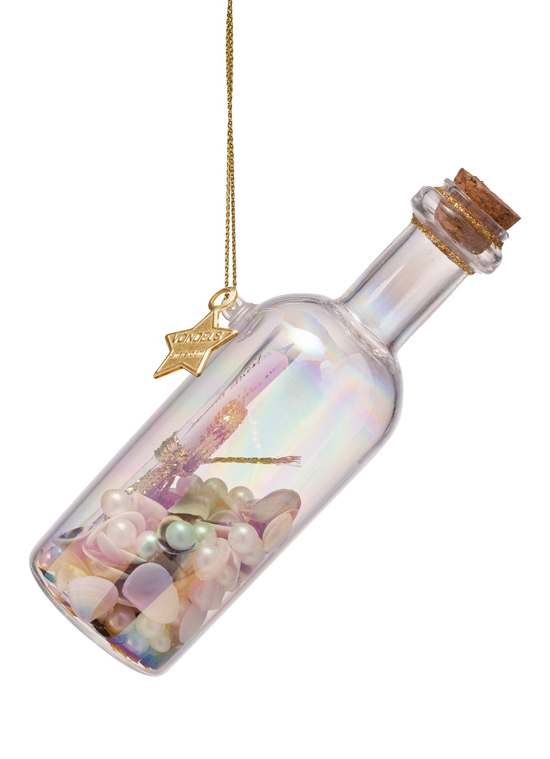 Vondels Bericht in een fles kersthanger 4 cm - voorkant gebroken wit