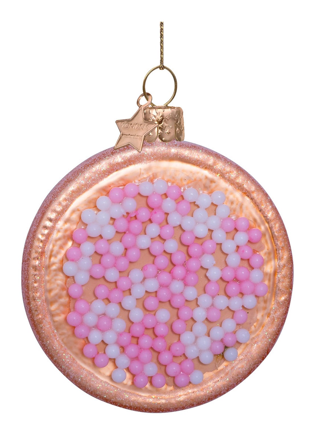 Vondels Beschuit met muisjes kersthanger 8.,5 cm - voorkant 5 roze