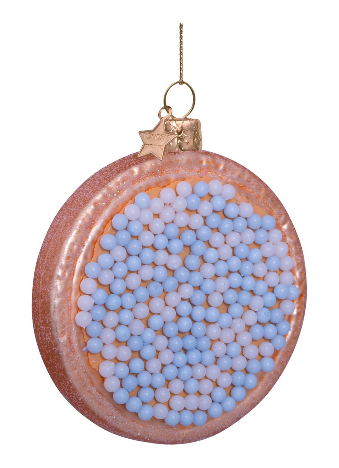 Vondels Beschuit met muisjes kersthanger 8.,5 cm - voorkant blauw