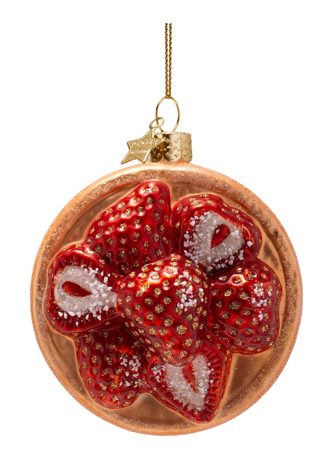 Vondels Beschuitje met aardbei kersthanger 8,5 cm - voorkant 3 rood