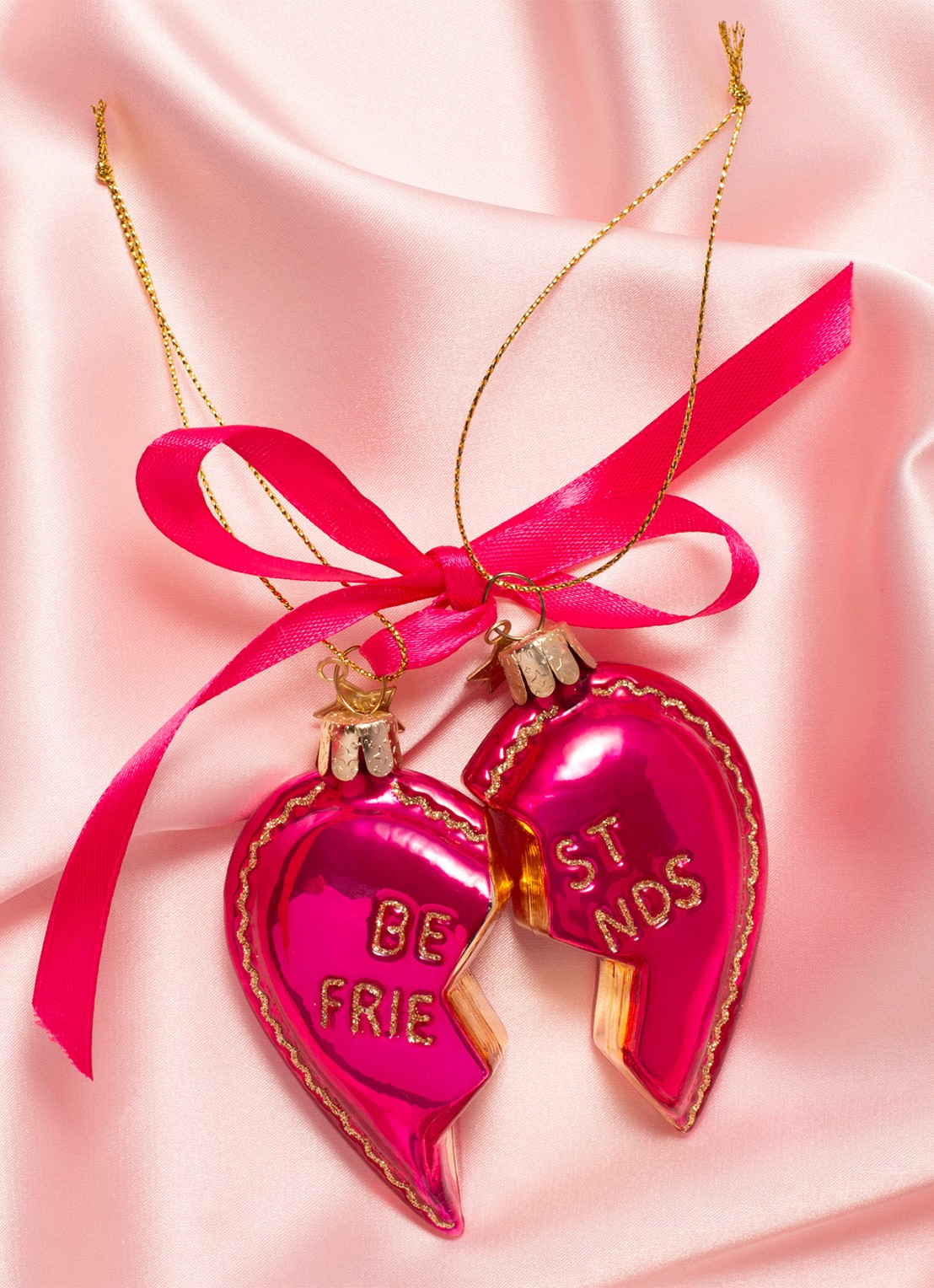 Vondels Best Friend Hearts kersthanger - voorkant 3 roze