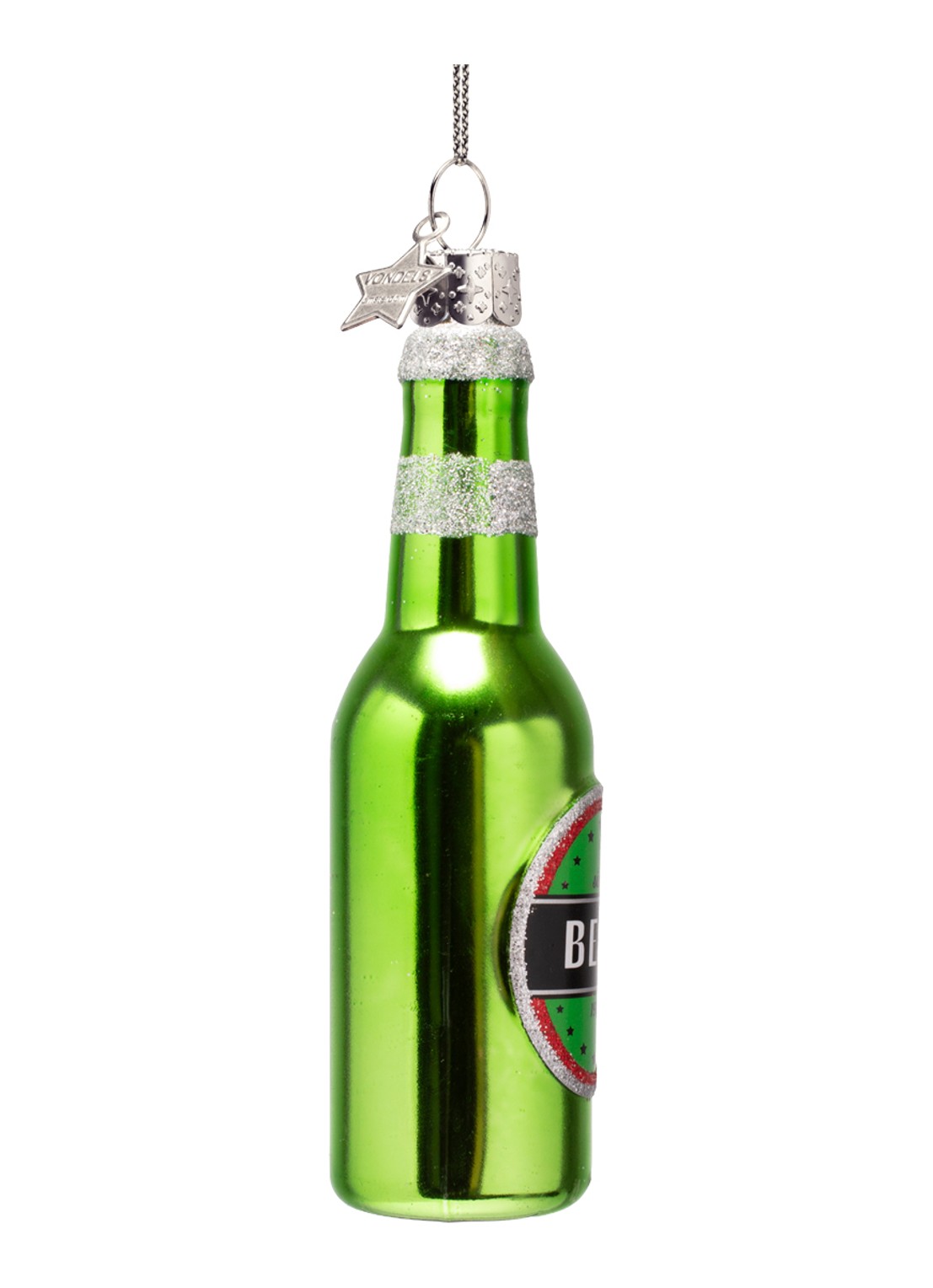 Vondels Bierfles kersthanger 12,5 cm - detail 2 groen
