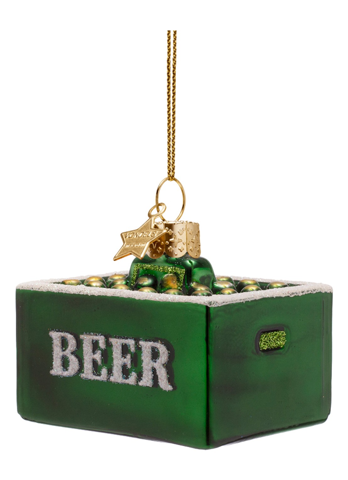 Vondels Bierkrat kersthanger 5,5 cm - voorkant groen