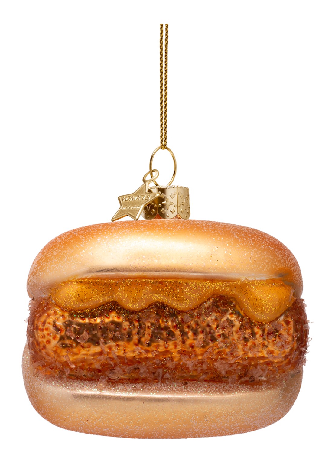 Vondels Broodje Kroket kersthanger 6,5 cm - voorkant 2 goud
