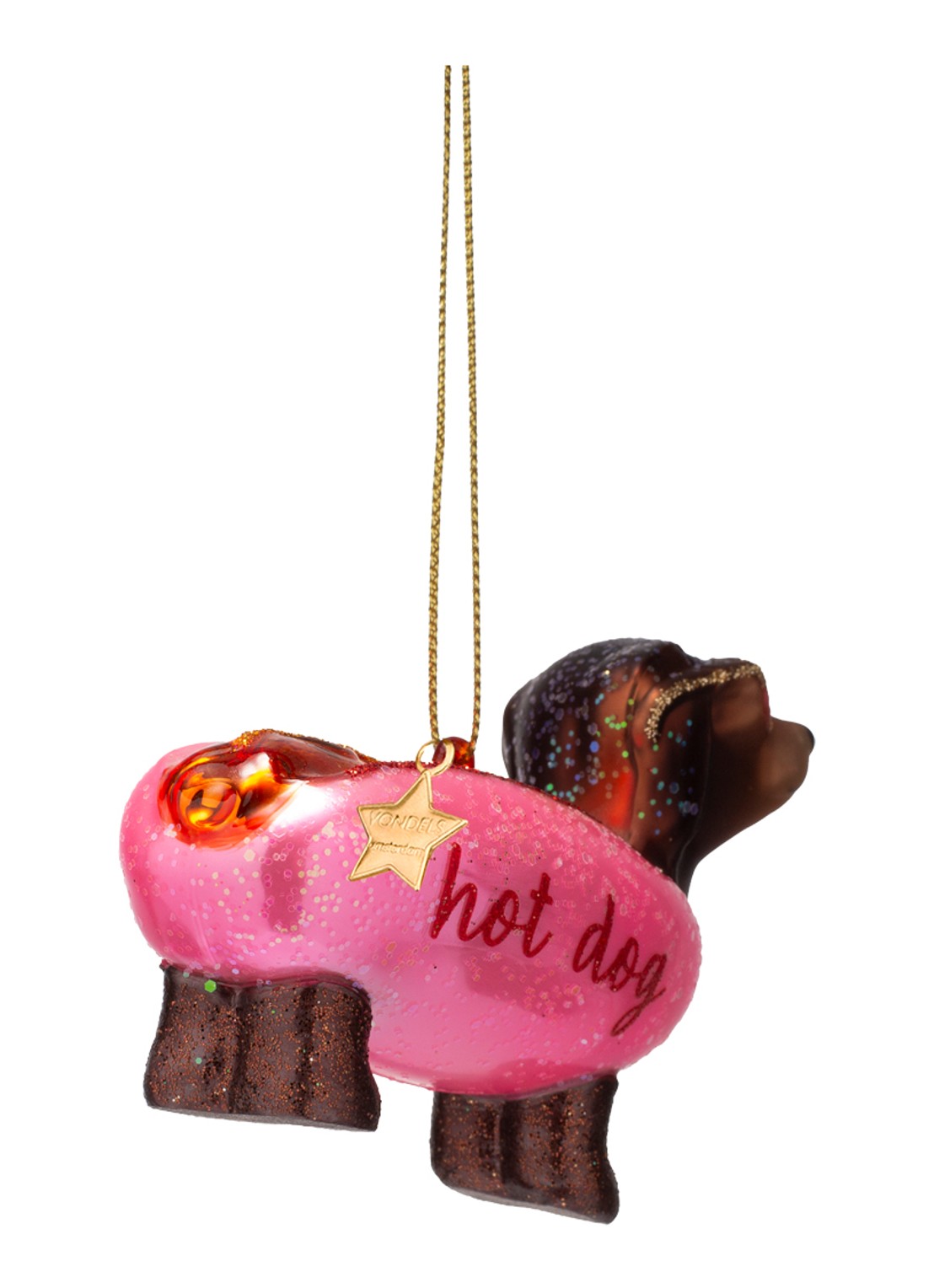 Vondels Bubblegum Hotdog Dachshund kersthanger 6 cm - achterkant roze