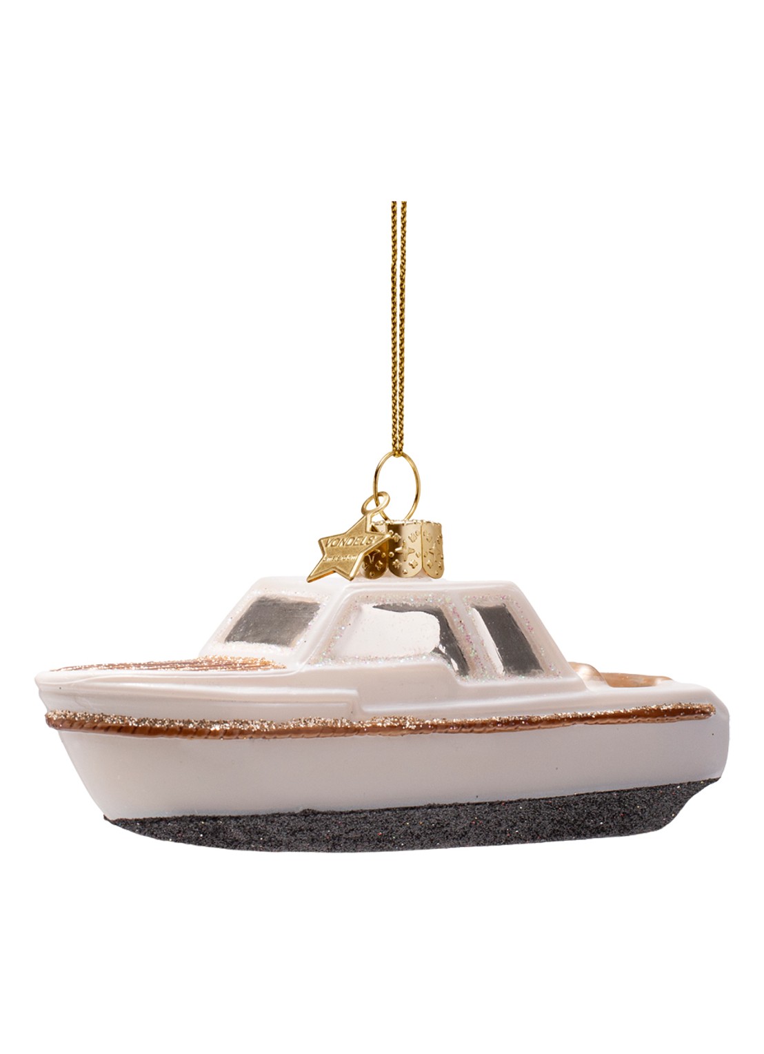 Vondels Cabin boot kersthanger 4,5 cm - voorkant gebroken wit