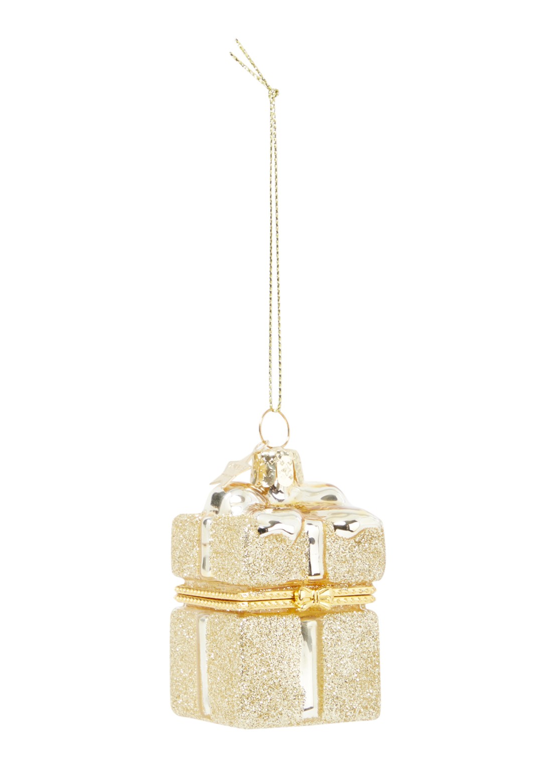 Vondels Cadeau box kersthanger met opening 5,5 cm - voorkant goud