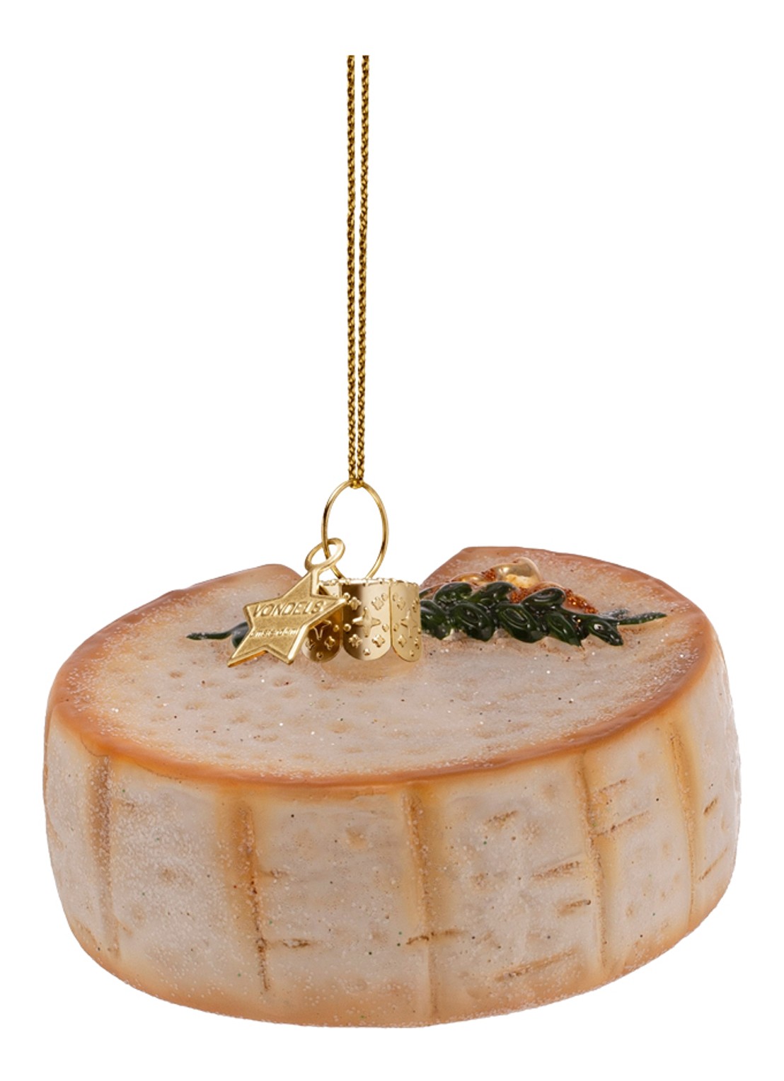 Vondels Camambert kaas kersthanger 4 cm - achterkant 2 goud