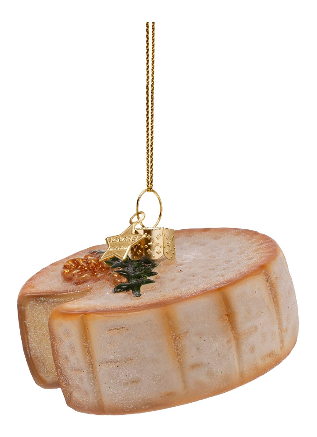 Vondels Camambert kaas kersthanger 4 cm - detail goud
