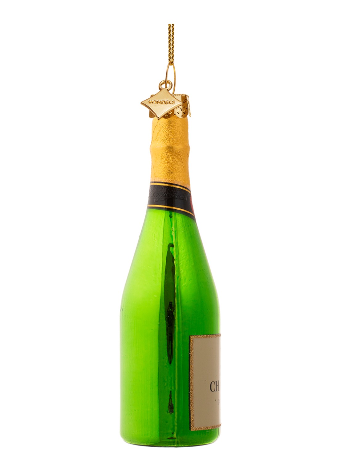Vondels Champagne Fles kersthanger 13,5 cm - achterkant 5 groen