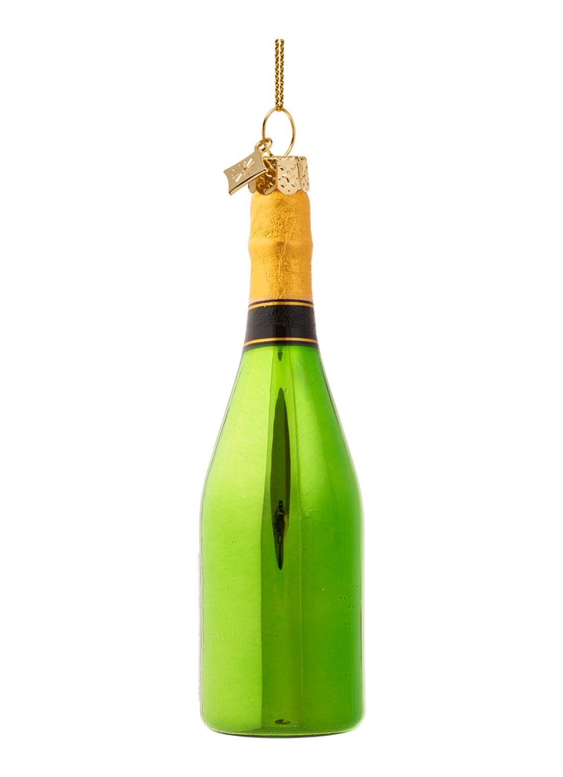 Vondels Champagne Fles kersthanger 13,5 cm - detail 2 groen