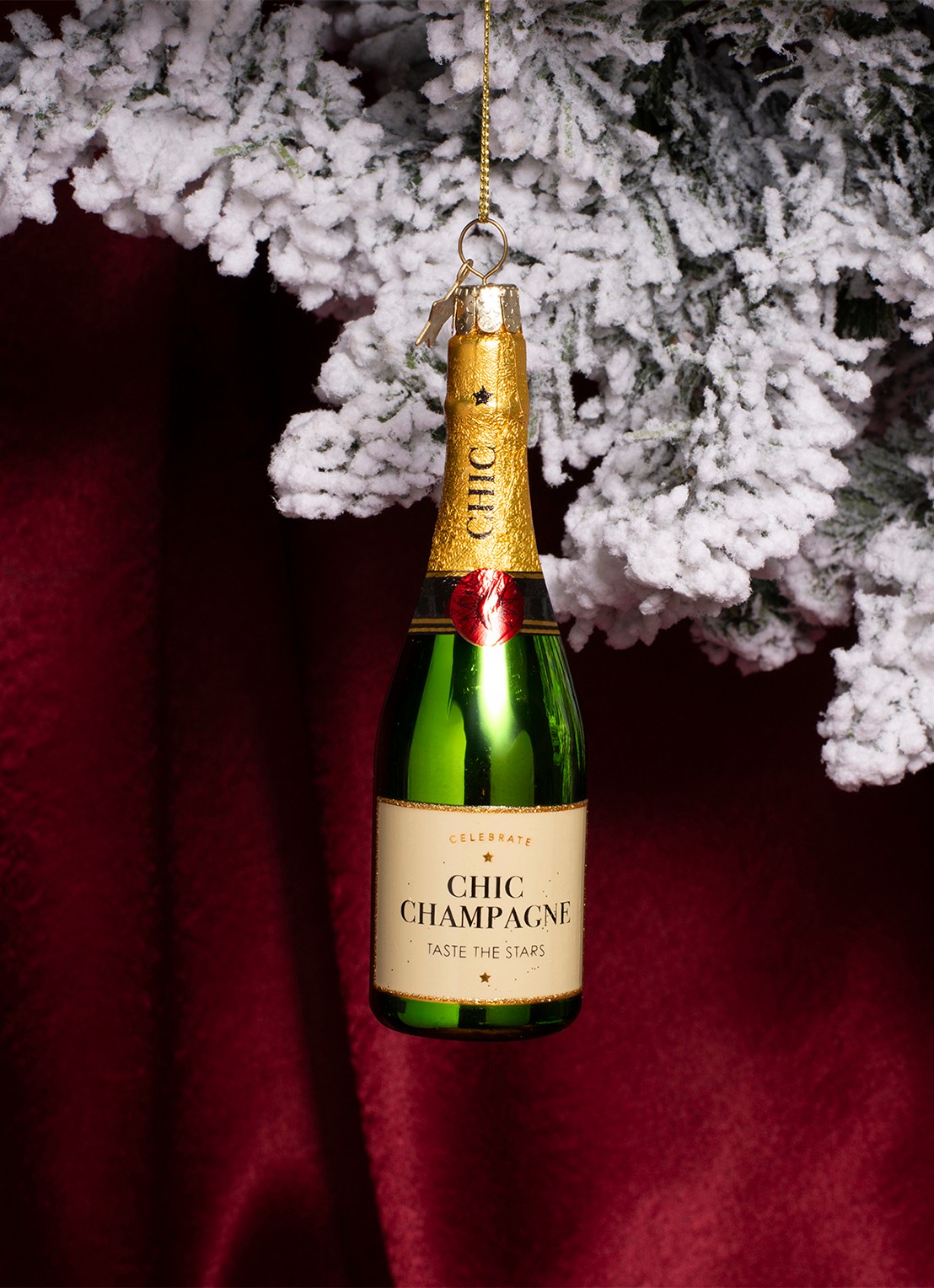 Vondels Champagne Fles kersthanger 13,5 cm - detail 4 groen