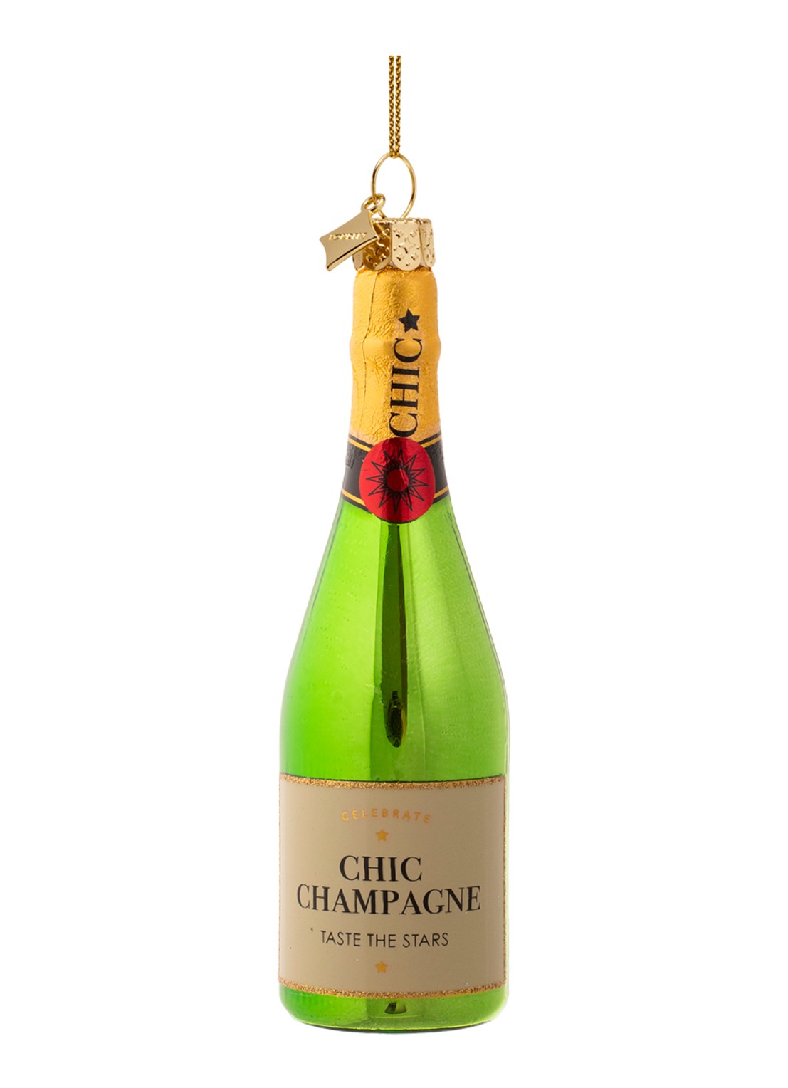 Vondels Champagne Fles kersthanger 13,5 cm - voorkant 6 groen