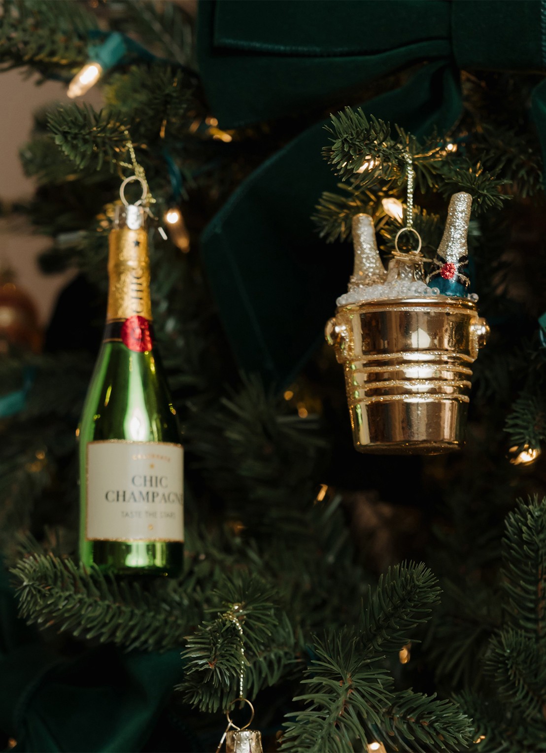 Vondels Champagne Fles kersthanger 13,5 cm - voorkant 7 groen