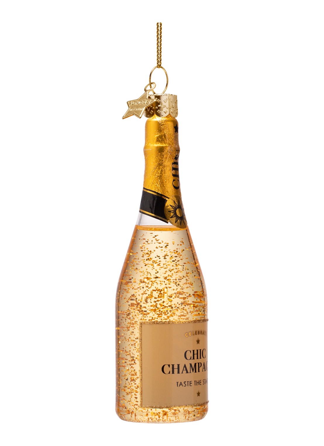 Vondels Champagne Fles kersthanger 15,5 cm - detail 4 goud