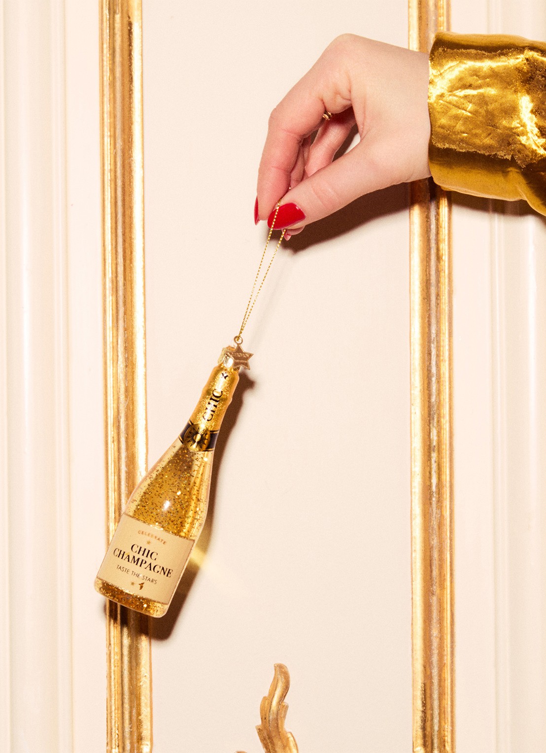 Vondels Champagne Fles kersthanger 15,5 cm - detail 5 goud