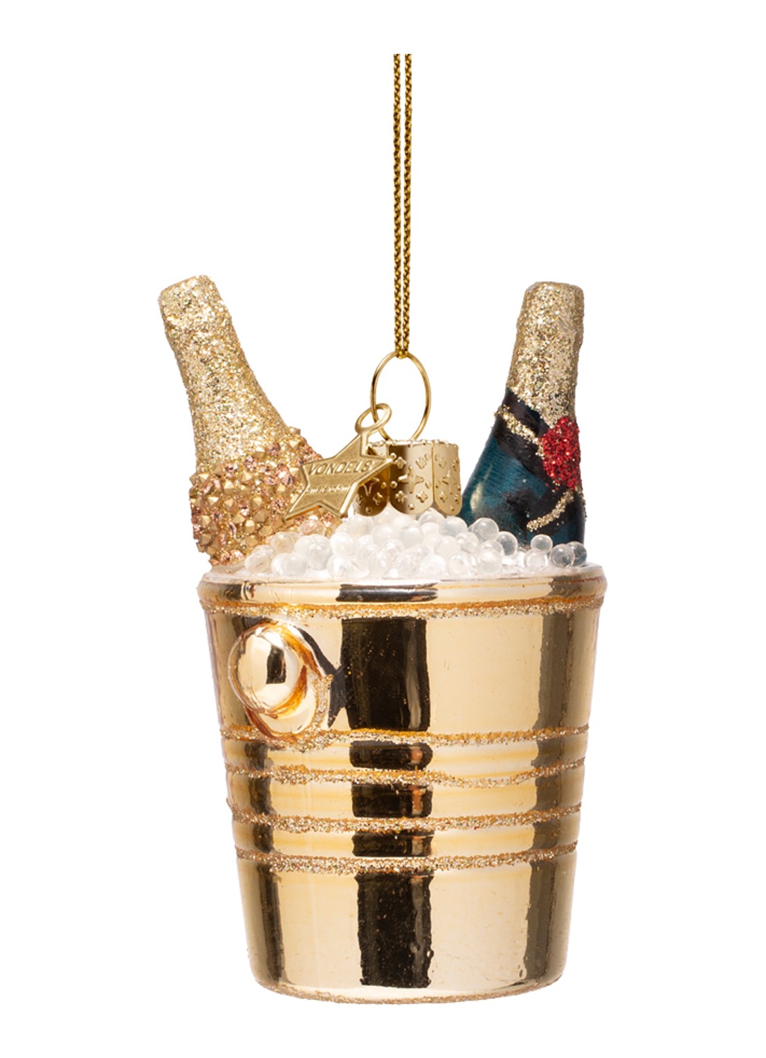 Vondels Champagne in koeler kersthanger 8,5 cm - achterkant 4 goud