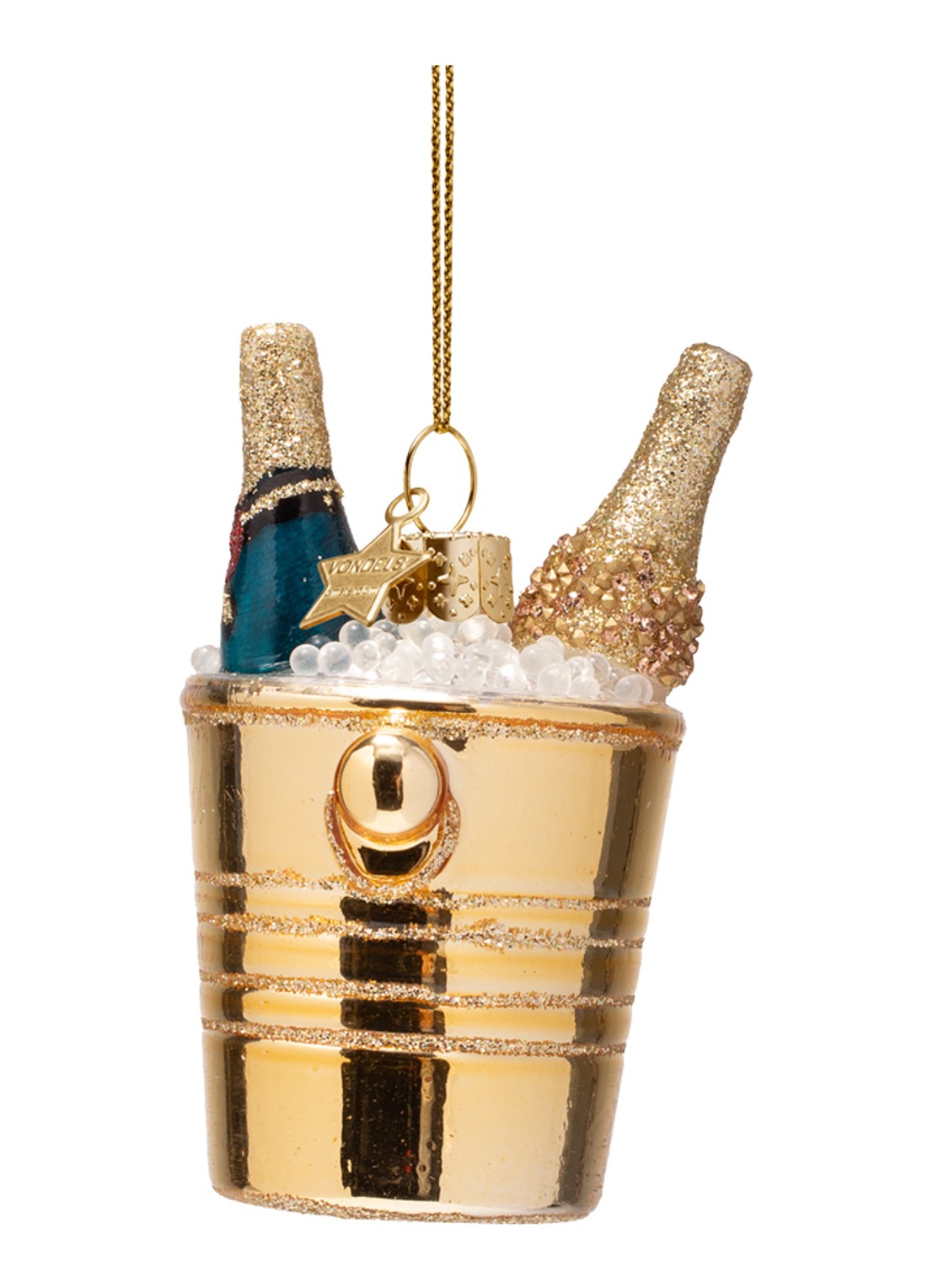 Vondels Champagne in koeler kersthanger 8,5 cm - detail 3 goud