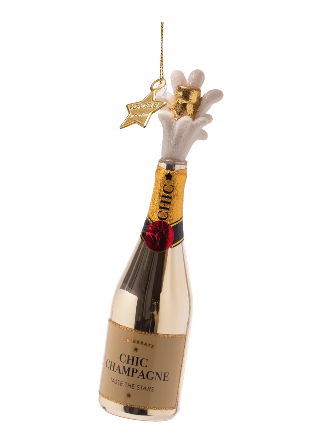 Vondels Champagne Popper Fles kersthanger 16,5cm - voorkant groen