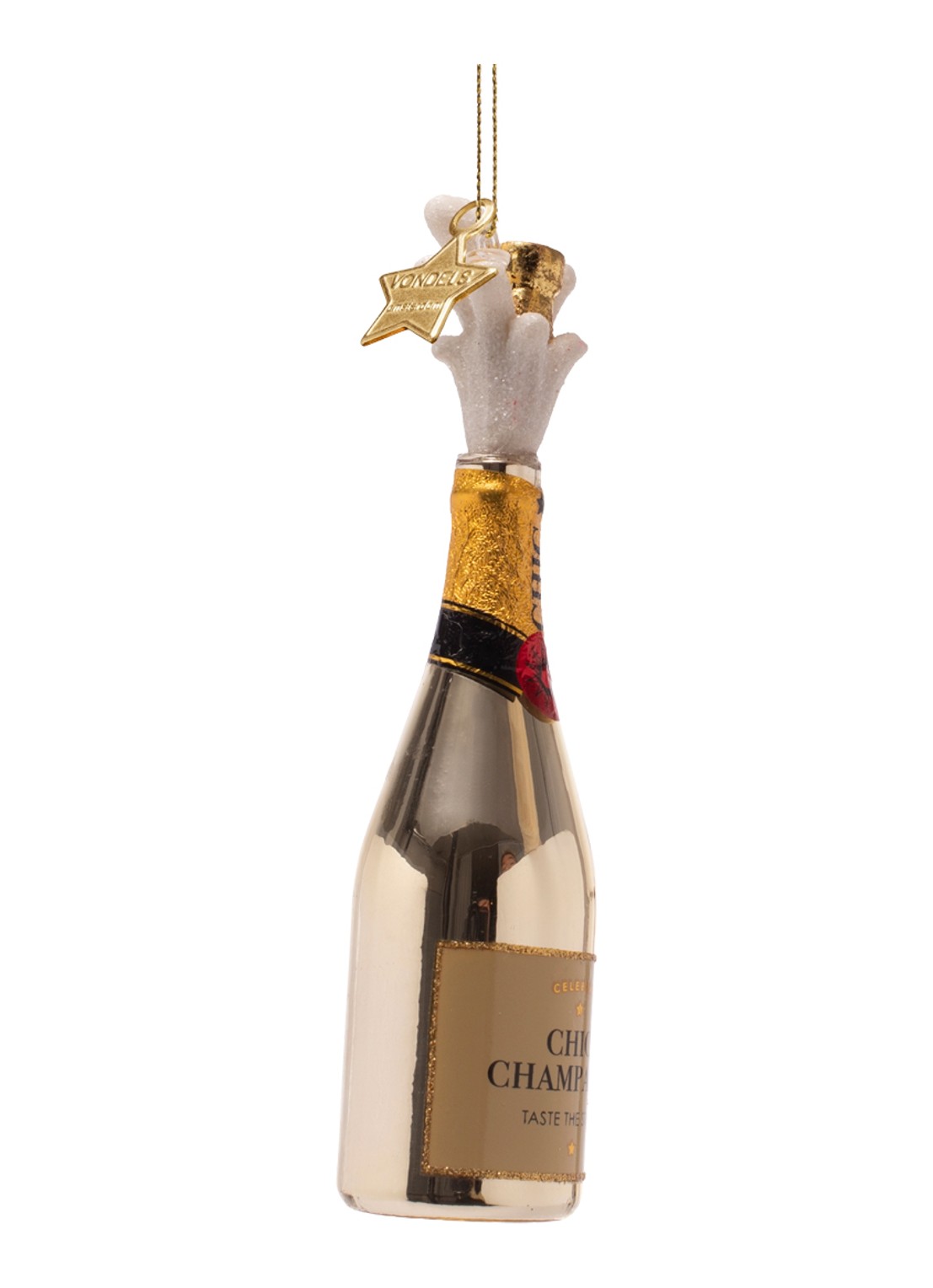 Vondels Champagne Popper Fles kersthanger 16,5cm - voorkant 2 groen