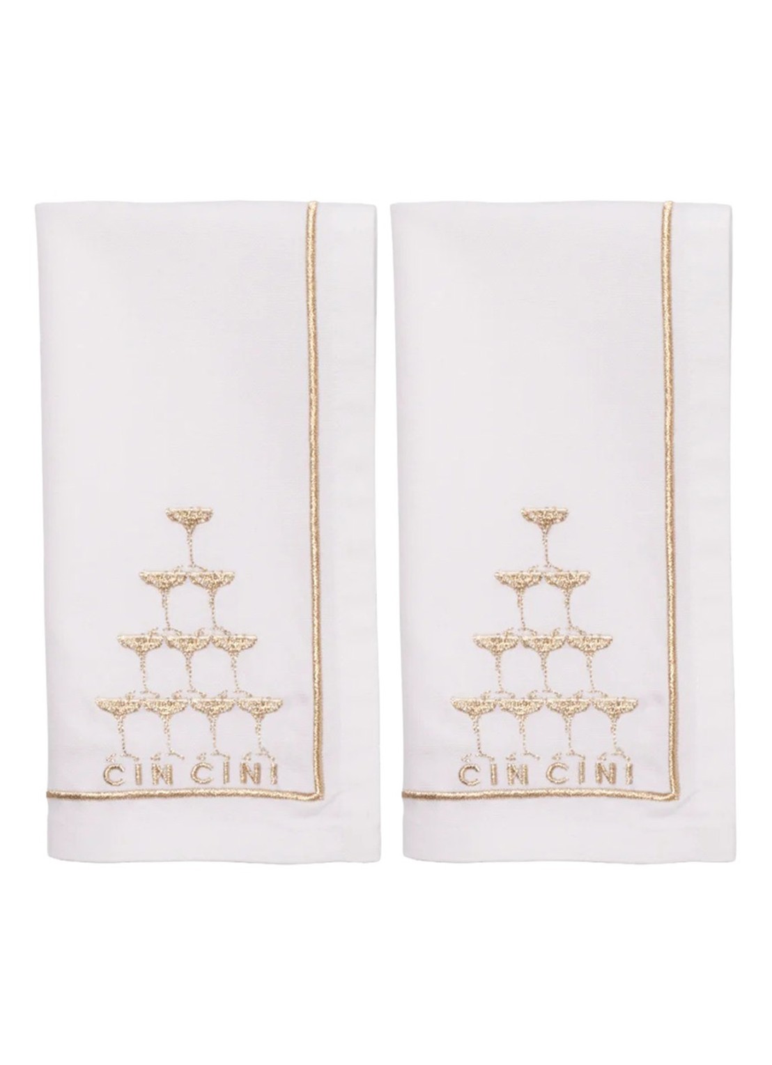 Vondels Champagne Tower servetten 45 x 45 cm set van 2 - voorkant wit