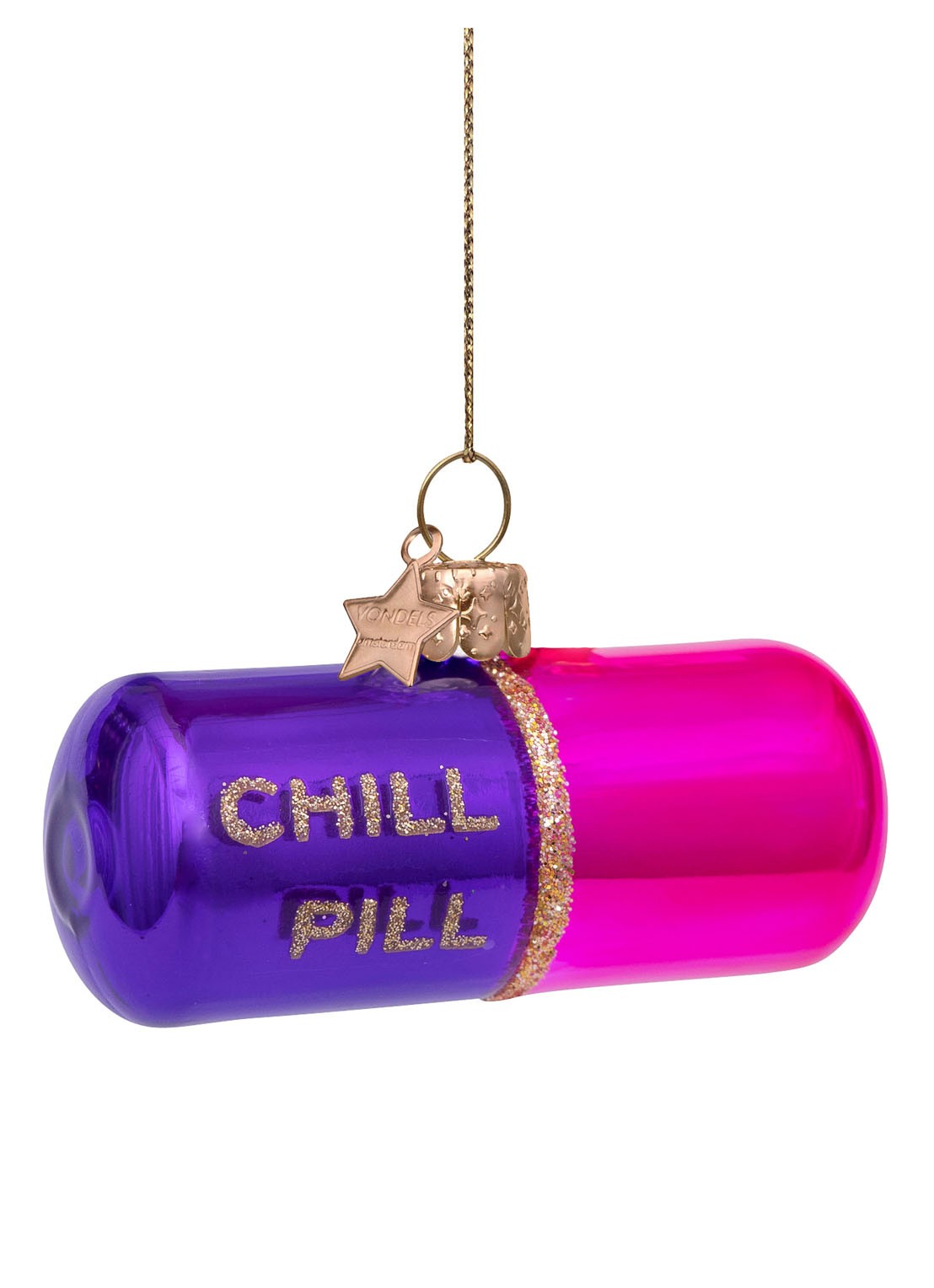 Vondels Chill Pill kersthanger 4 cm - voorkant 3 multicolor