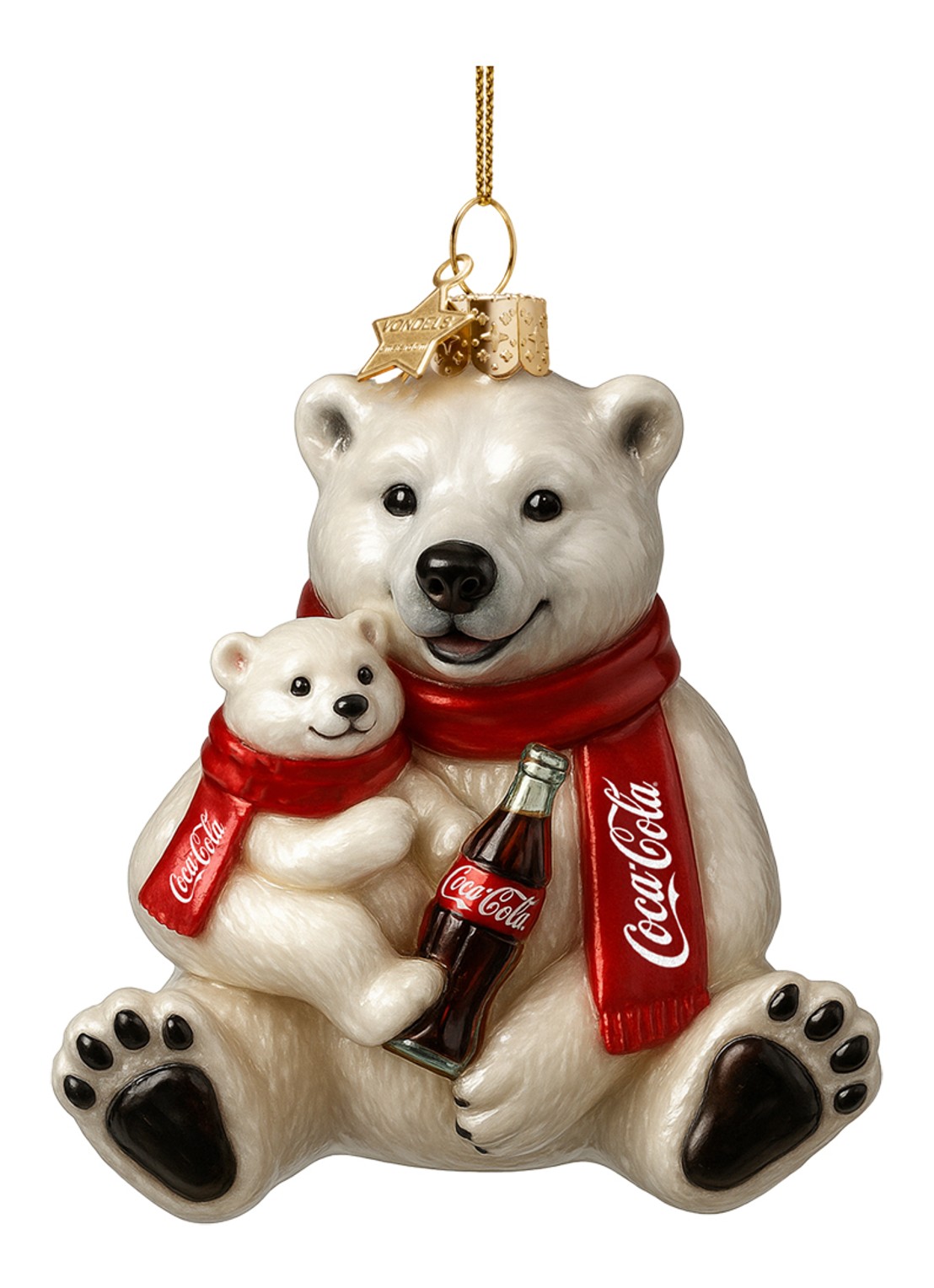 Vondels Coca Cola ijsberen met fles kersthanger 9 cm - voorkant 2 creme
