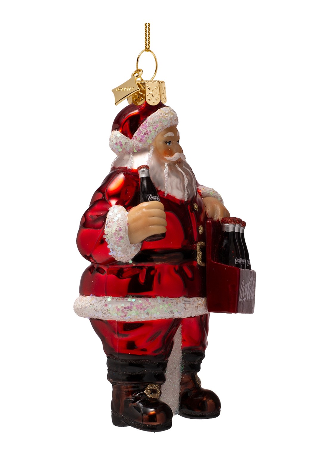 Vondels Coca Cola Kerstman met flessen kersthanger 12,5 cm - voorkant 4 rood