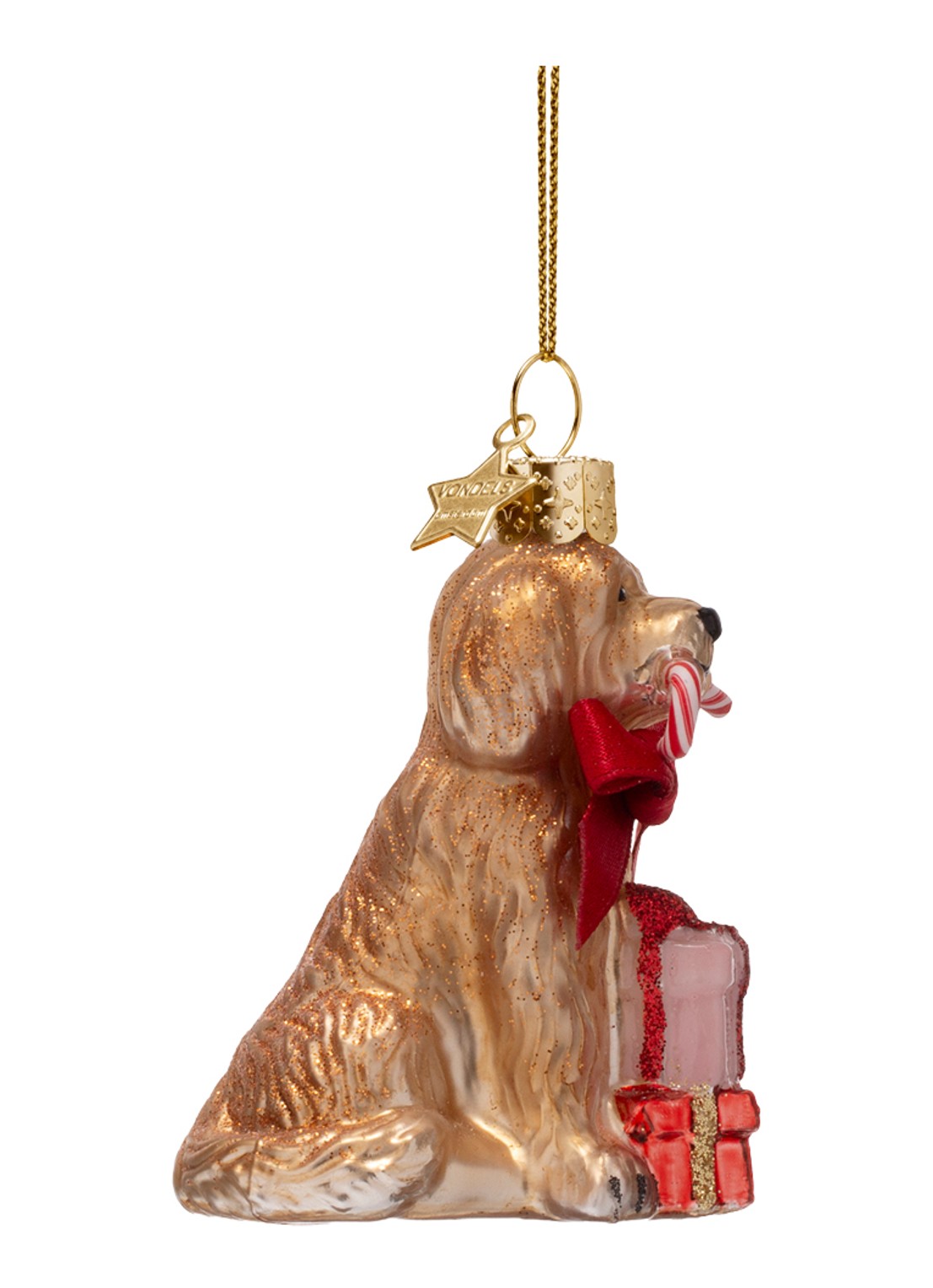 Vondels Cockapoo hond met zuurstok kersthanger 7,5 cm - detail bruin