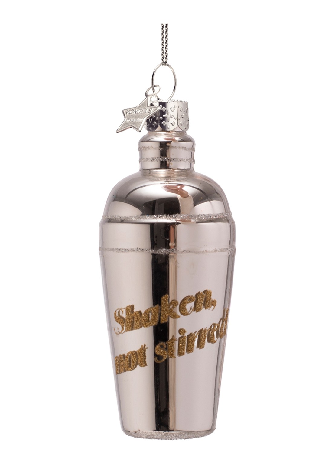 Vondels Cocktail Shaker Shaken Not Stirred kersthanger 9,5 cm - voorkant goud