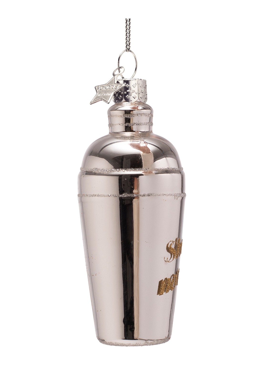 Vondels Cocktail Shaker Shaken Not Stirred kersthanger 9,5 cm - voorkant 2 goud