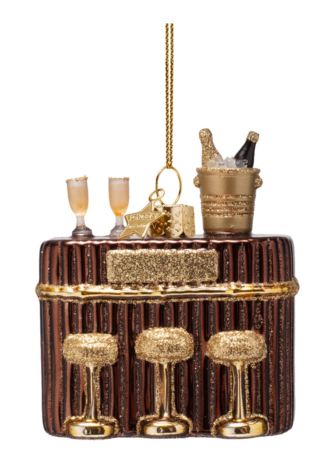 Vondels Cocktailbar kersthanger 8 cm - voorkant bruin
