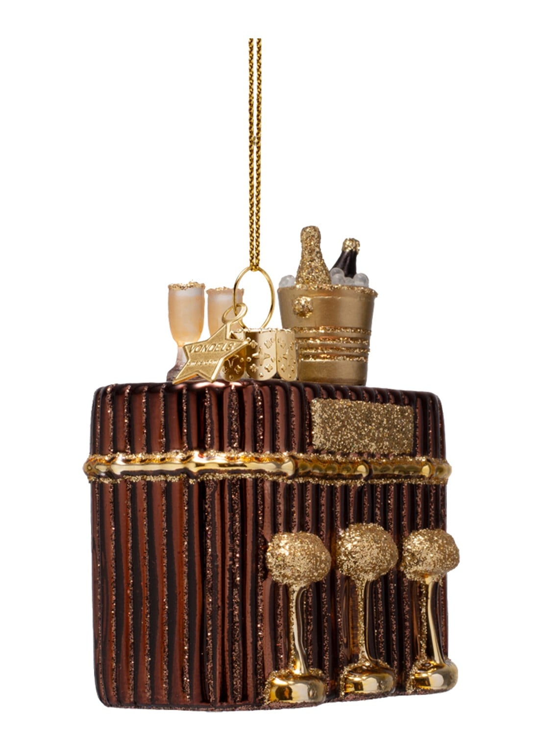 Vondels Cocktailbar kersthanger 8 cm - voorkant 2 bruin