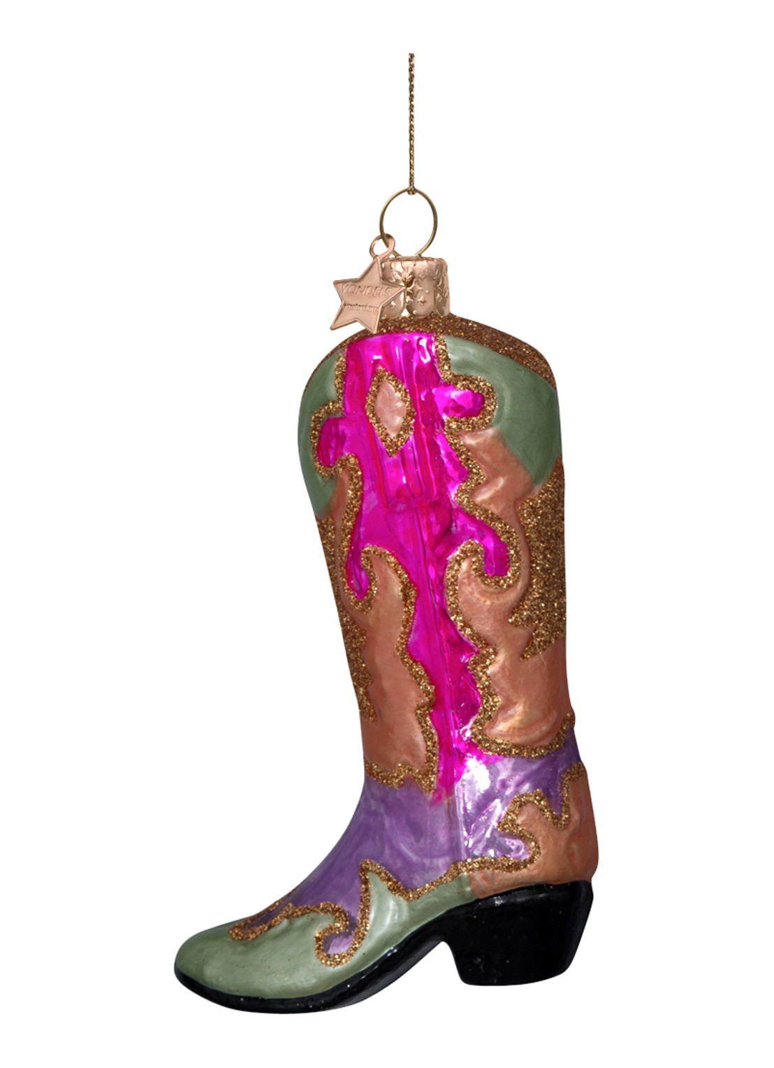 Vondels Cowboy boot kersthanger 11,5cm - achterkant roze