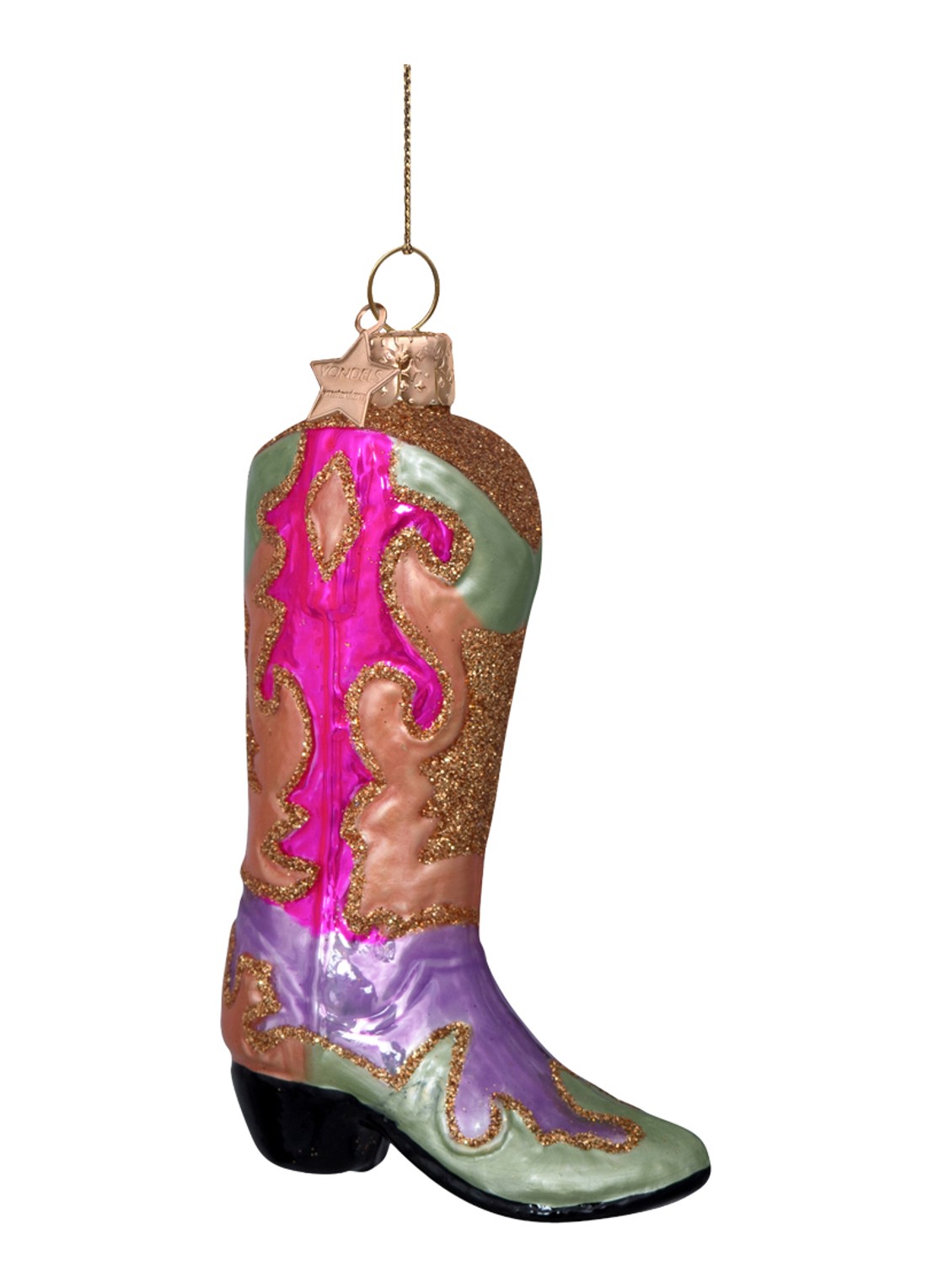 Vondels Cowboy boot kersthanger 11,5cm - voorkant 3 roze