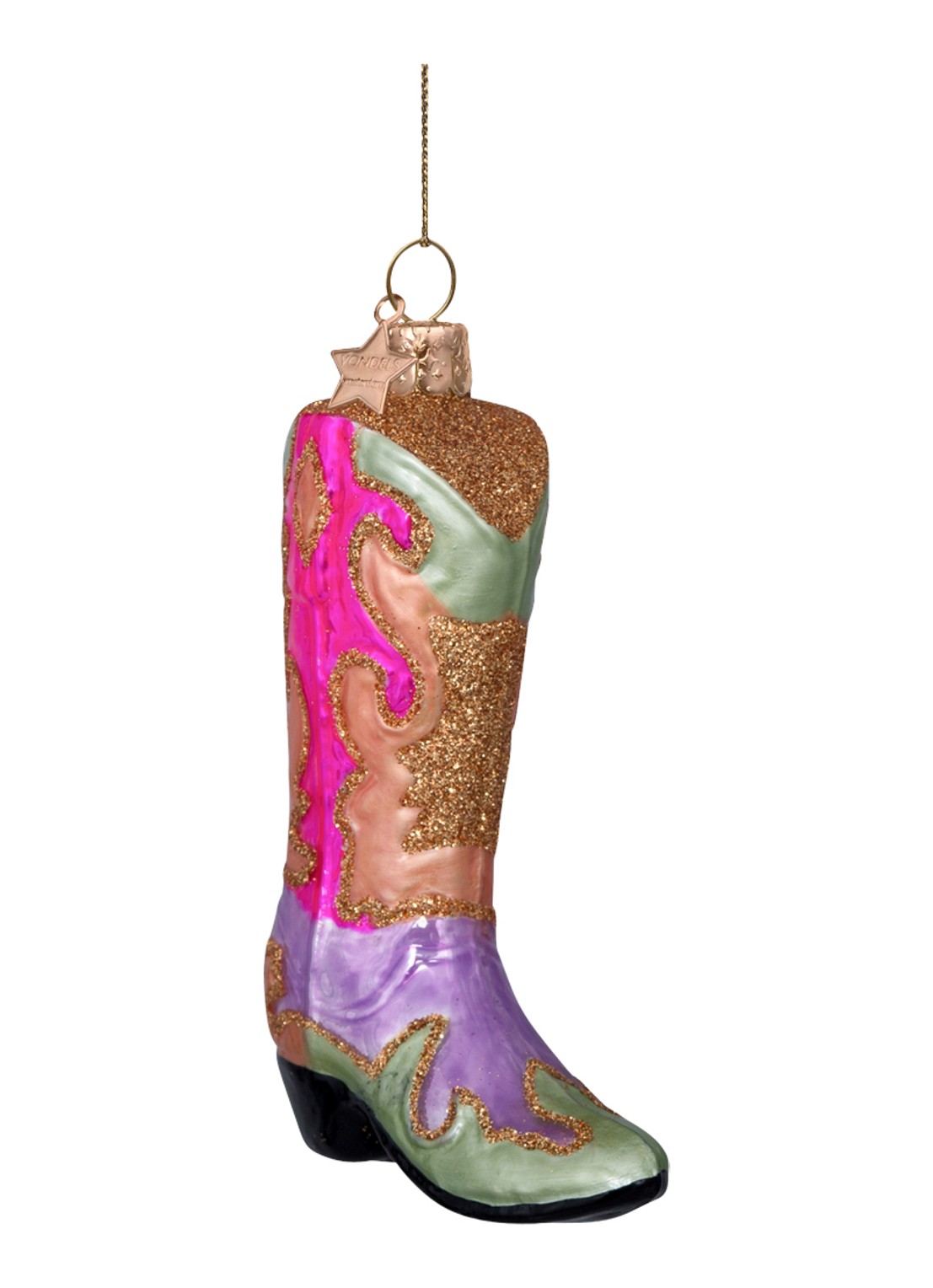Vondels Cowboy boot kersthanger 11,5cm - voorkant 4 roze