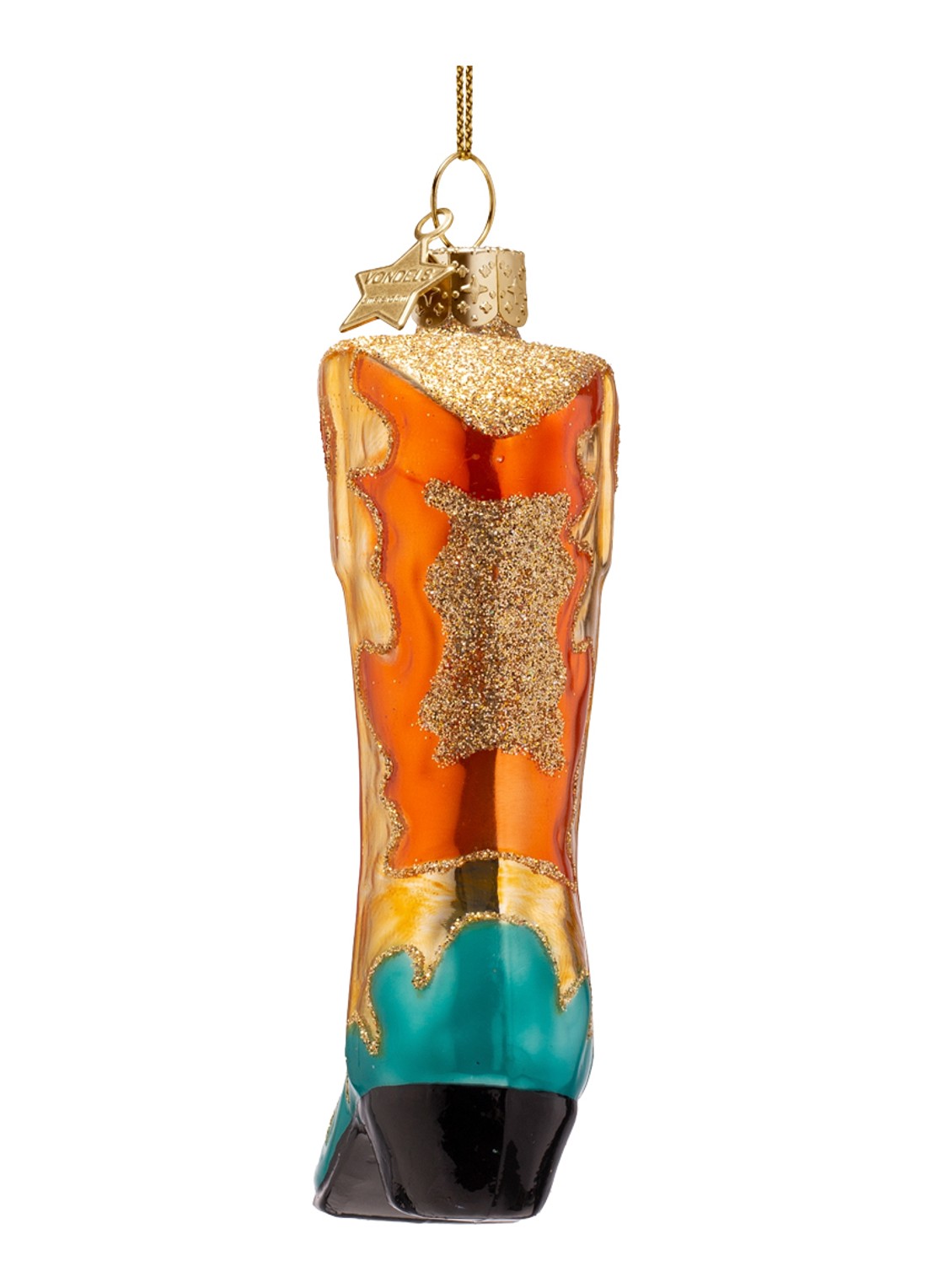 Vondels Cowboylaars kersthanger 11,5 cm - achterkant 4 oranje