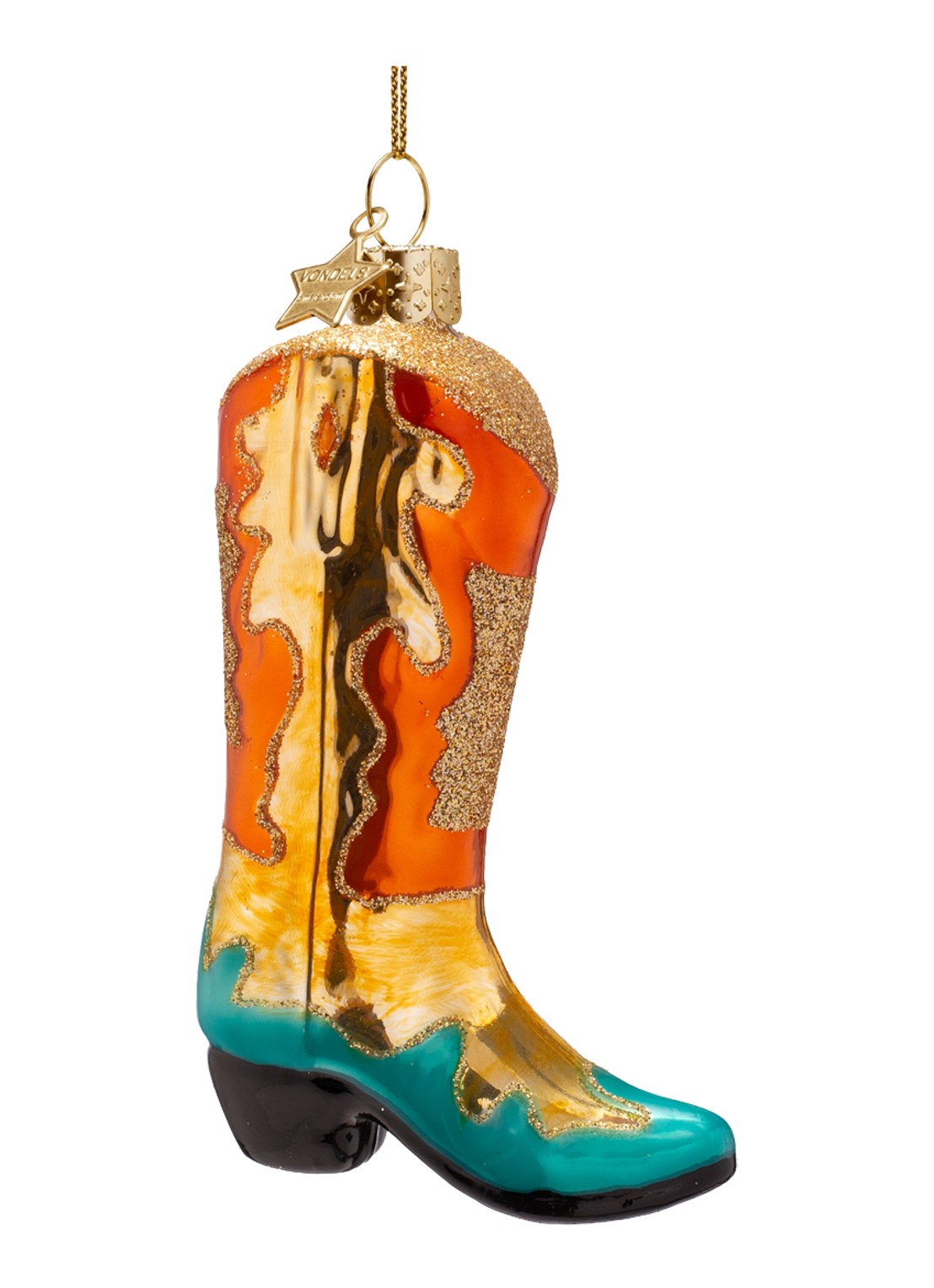 Vondels Cowboylaars kersthanger 11,5 cm - voorkant oranje