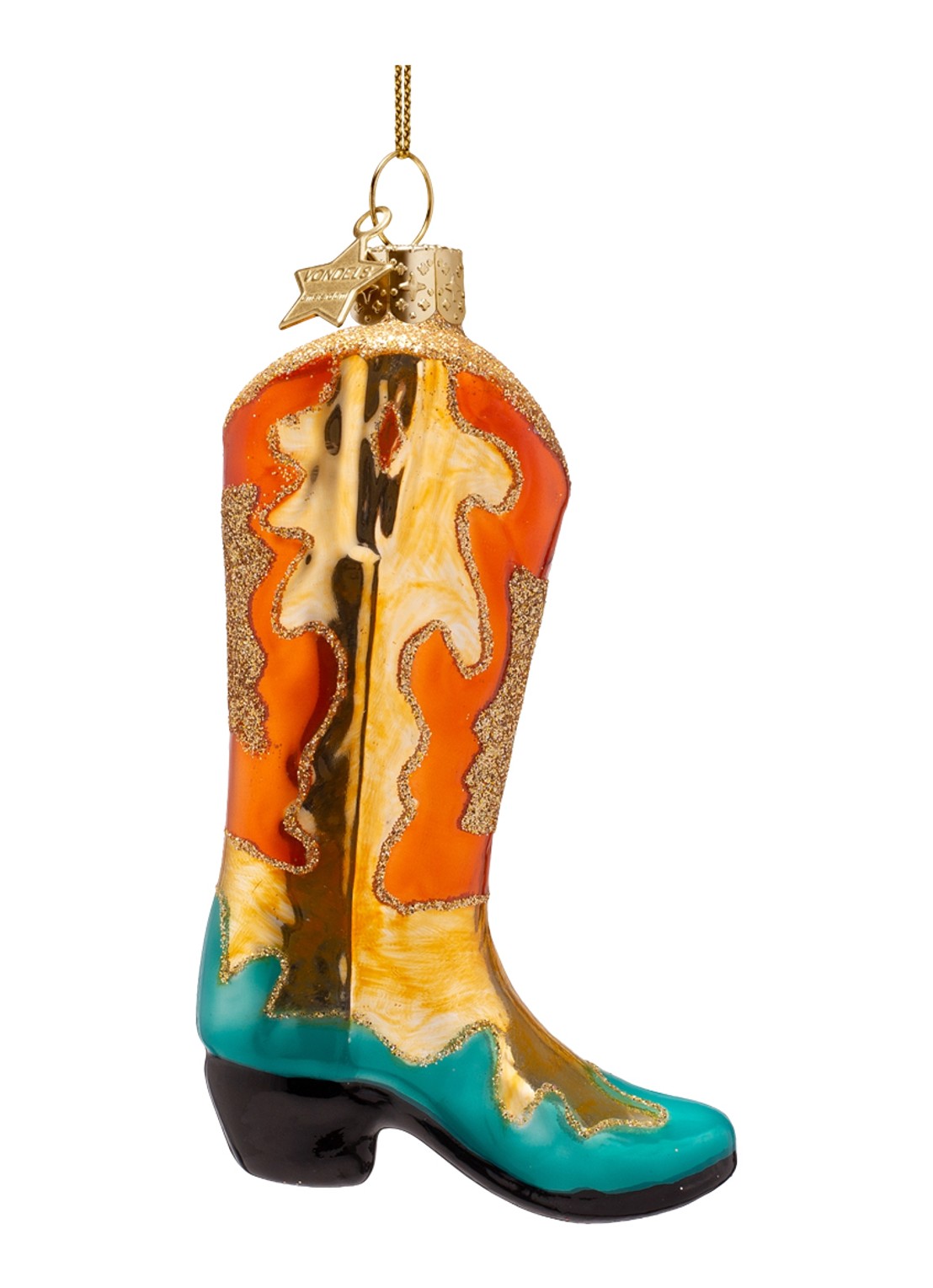 Vondels Cowboylaars kersthanger 11,5 cm - voorkant 2 oranje