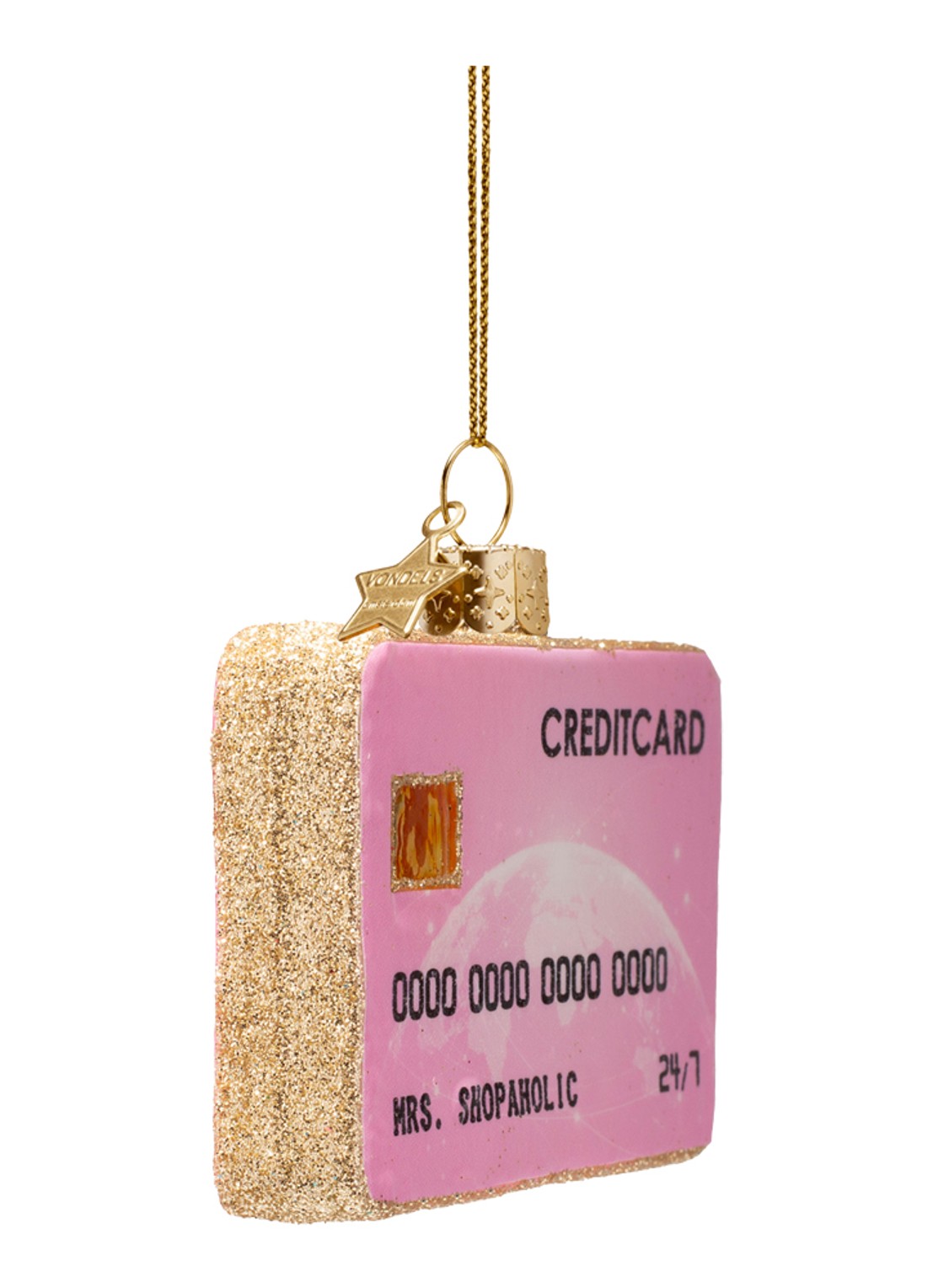 Vondels Creditcard kersthanger 7 cm - detail roze