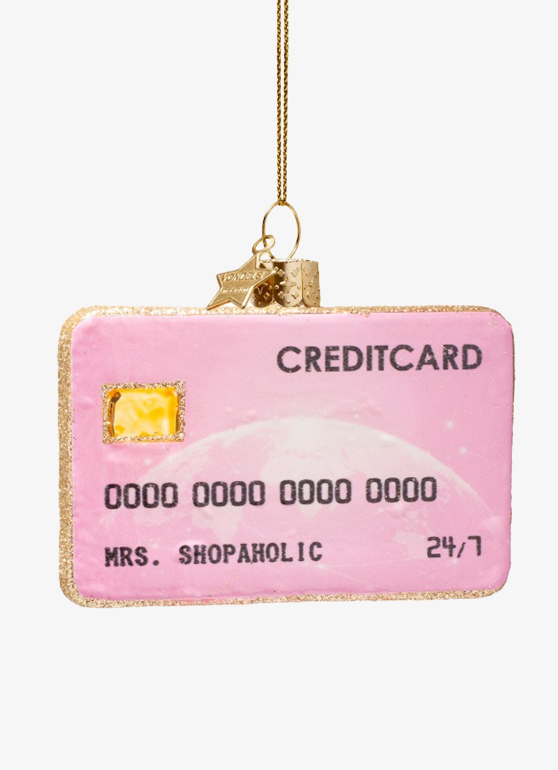 Vondels Creditcard kersthanger 7 cm - voorkant 2 roze