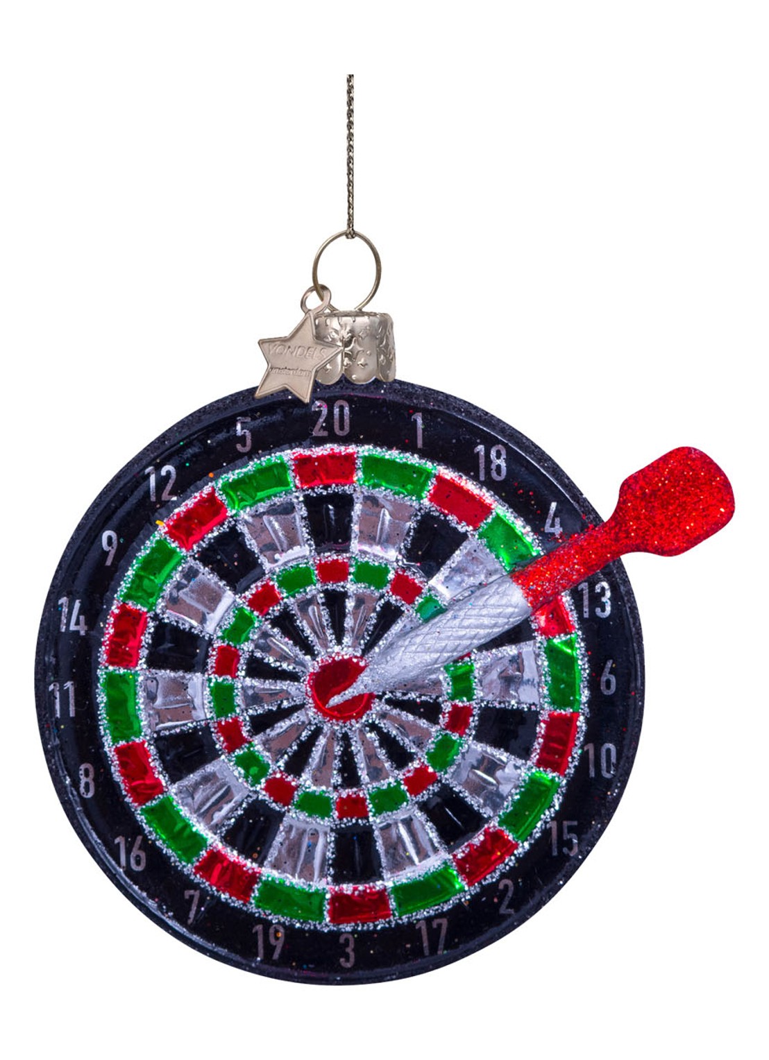 Vondels Dartbord kersthanger 8 cm - detail 2 zwart