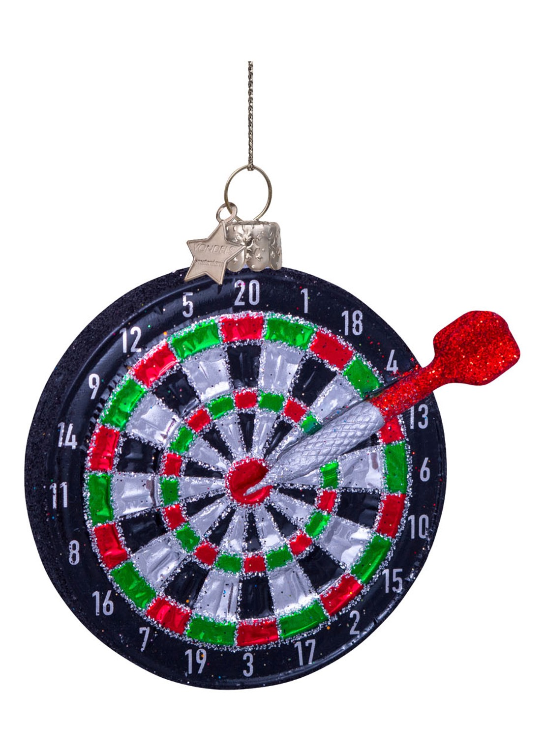 Vondels Dartbord kersthanger 8 cm - voorkant zwart