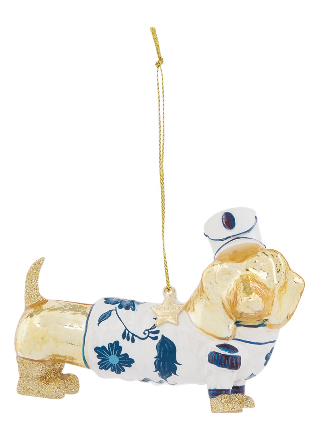 Vondels Delft Blue Dog kersthanger 9 cm - voorkant 2 blauw