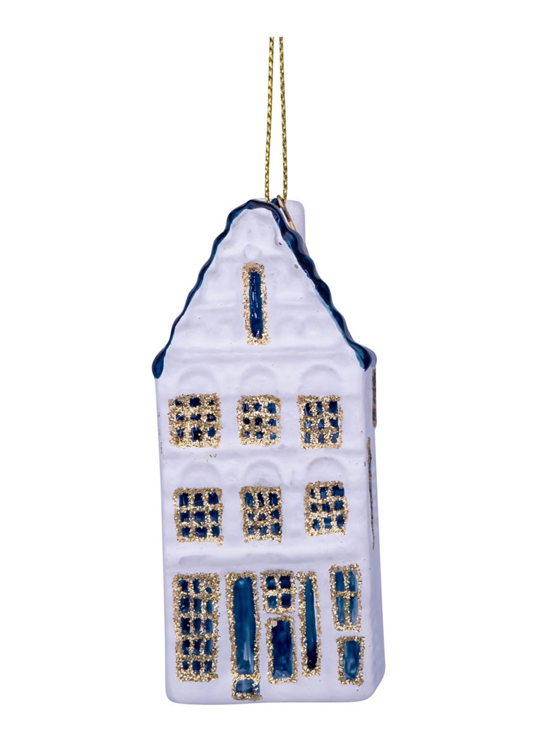 Vondels Delfts Blauw Grachtenpand kersthanger 8 cm - detail wit