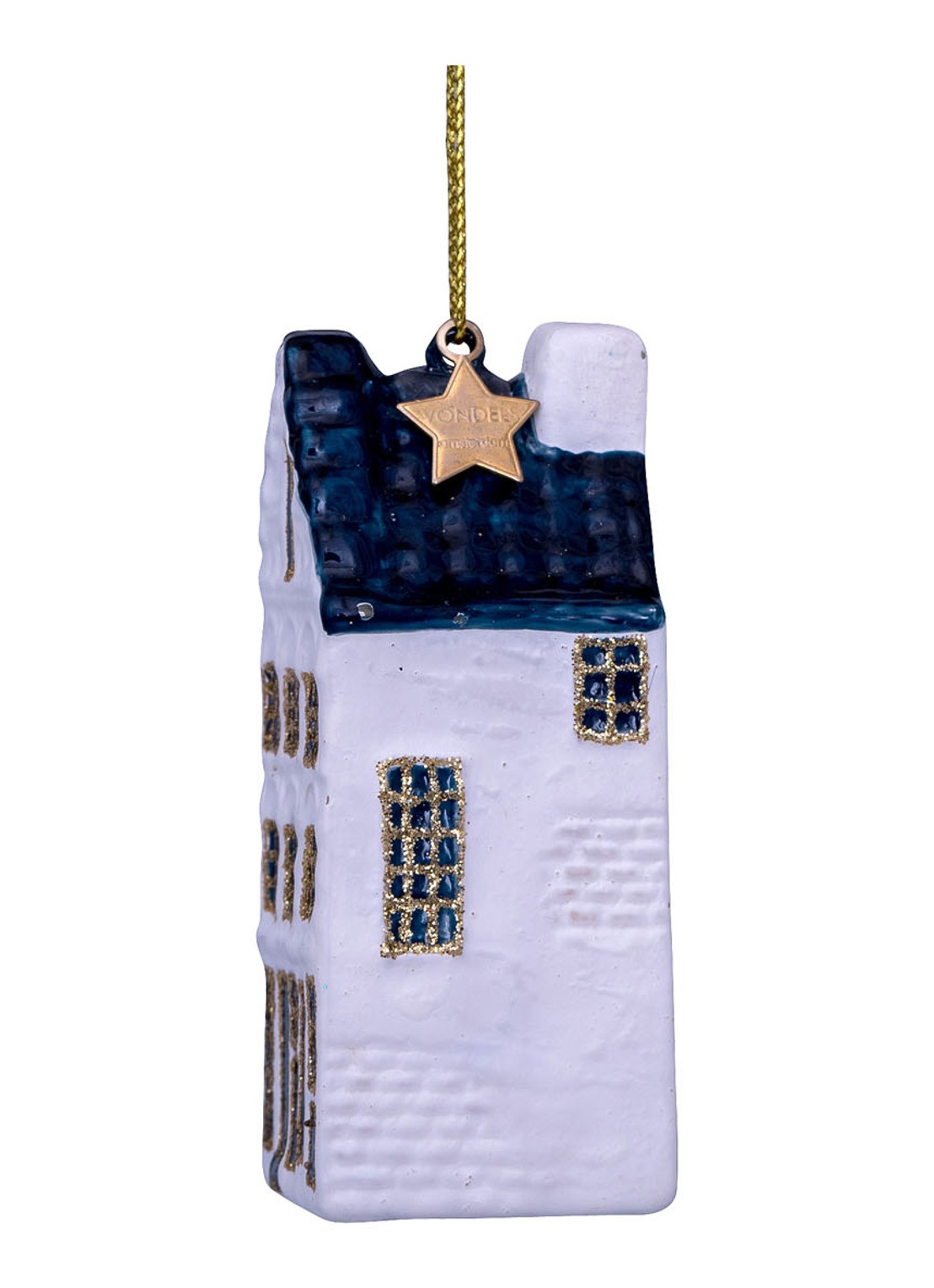 Vondels Delfts Blauw Grachtenpand kersthanger 8 cm - detail 2 wit