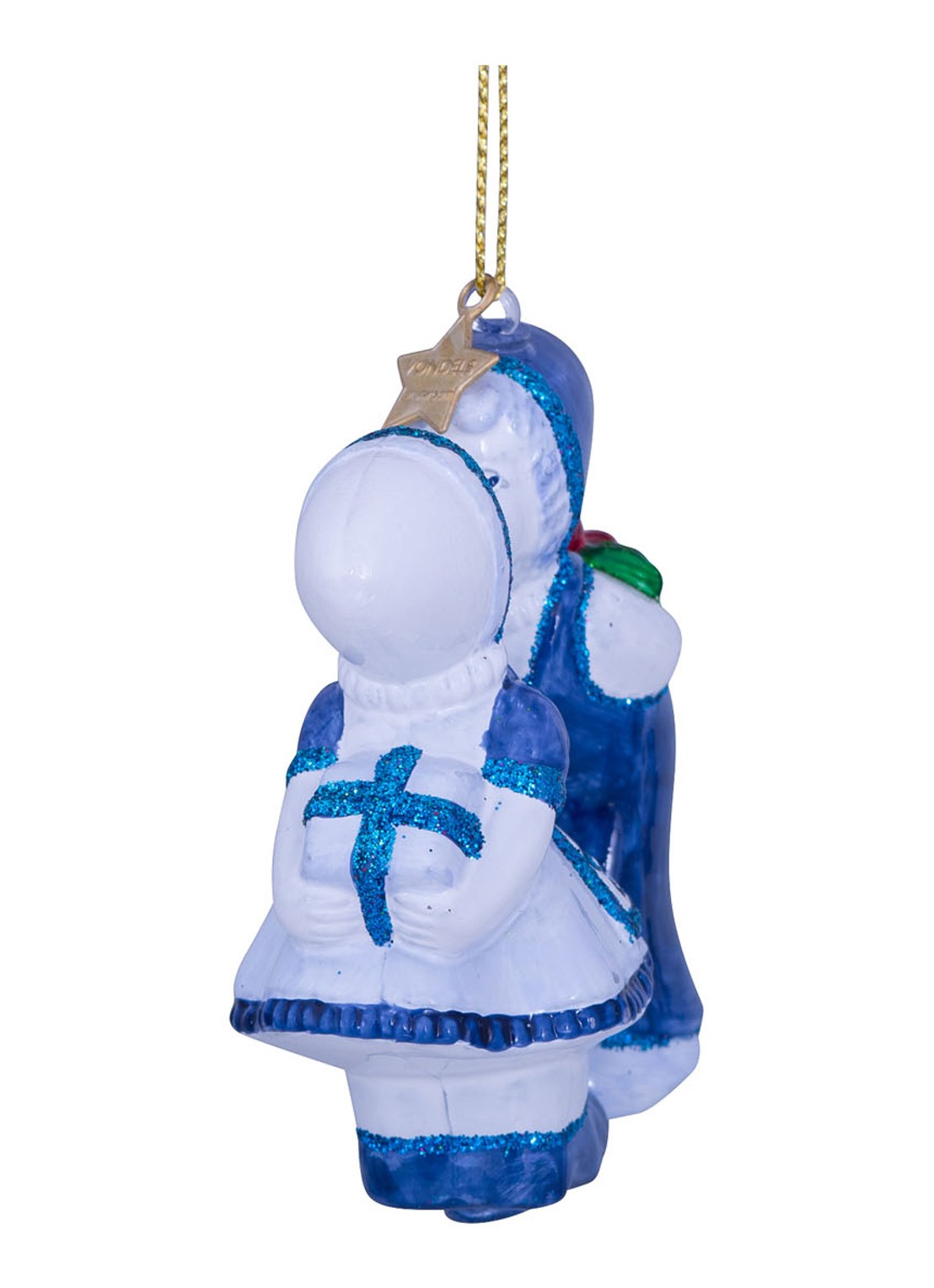 Vondels Delfts Blauw Kussende Koppel kersthanger 8,5 cm - detail 2 blauw
